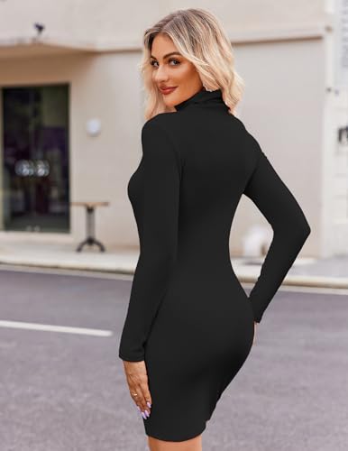 Zeagoo Women's Sexy Bodycon Dress Long Sleeve Slim Fit Turtleneck Dress Solid Color Party Club Dresses Fall Winter 20244