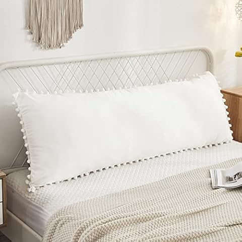 MOVE OVER White Body Pillow Cover 20x54 Body Pillow Cover Pom Poms Fringe Decor Design Boho Body Pillow Case Cover with Pocket Closure(Body,White) Cover