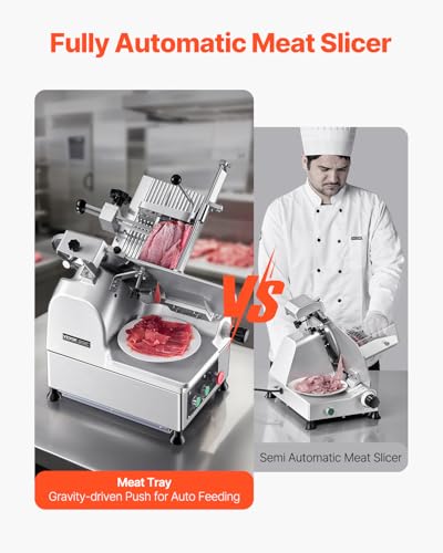 Image of VEVOR Automatic Meat Slicer, 180W + 370W Deli Slicer with a 12 inch Premium 65Mn Blade, 0-0.3 inch Adjustable Thickness, Electric Food Slicer Machine for Meat, Vegetables, Hard Bread, and Cheese