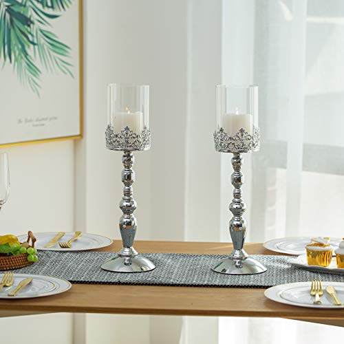 Nuptio 2 Pcs Pillar Candle Holder, 14.96In Tall Candle Holders For Table, Candlestick Holder Candle Stands For Dining Room Coffee Table Decor, Hurricane Candle Holder For Wedding Centerpiece #TOP1