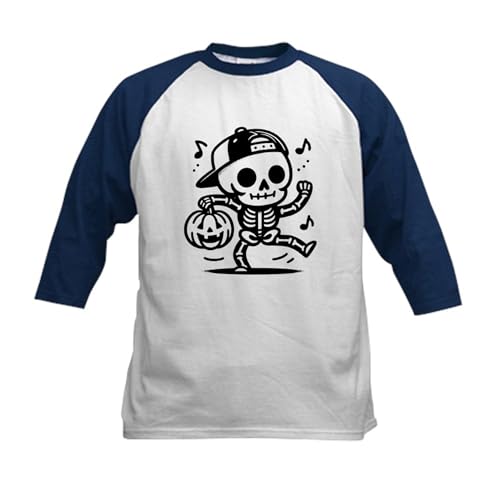 CafePress Halloween Dancing Skeleton Kids Baseball T Shirt Kids Cotton Baseball Jersey, 3/4 Raglan Sleeve Shirt Navy/White