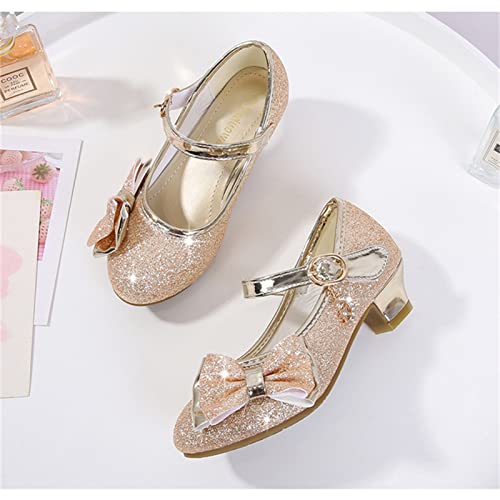 OMEARK Girls Glitter Dress Shoes Princess Kids Glitter Sparkly Low Heeled Round Toe Sandals with Ankle Straps Rhinestone Bow Tie for Toddler Party Wedding Stylish Pump Shoes3