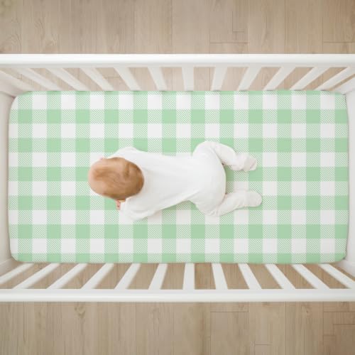 Image of 4 Pack Mallard Duck Baby Crib Sheet for Girl or Boys, Green Gingham Fitted Crib Sheet Soft Breathable, Mallard Duck Nursery Decor for Standard Mattresses Gift Set 28 x 52 in
