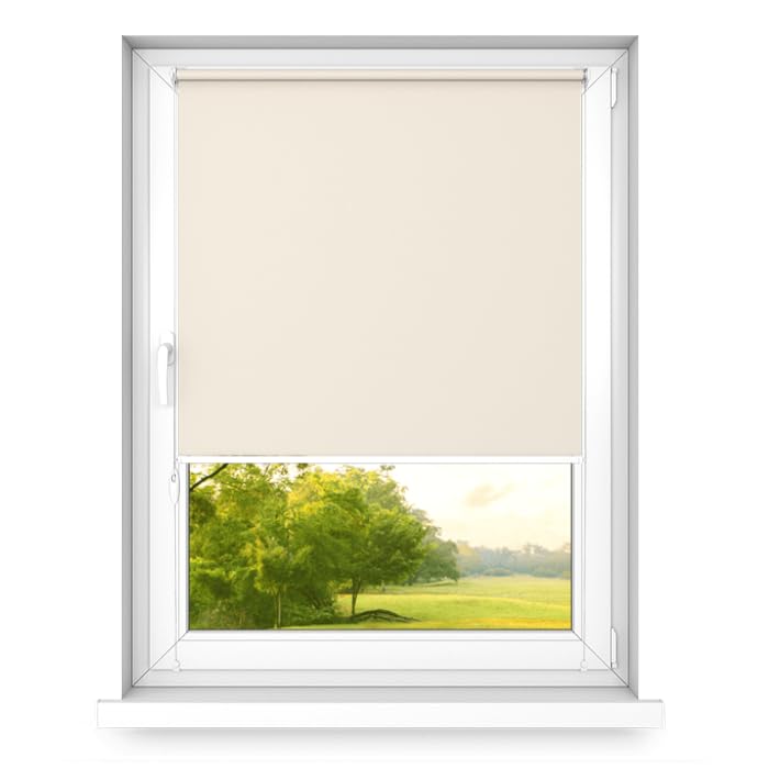 time4blinds – Blackout Blind Without Drilling – No Drill Blinds for Windows, Blinds Window – 3 Mounting Methods, Silver Thermal Coating – Ecru, 1100x1200mm, Left Pull