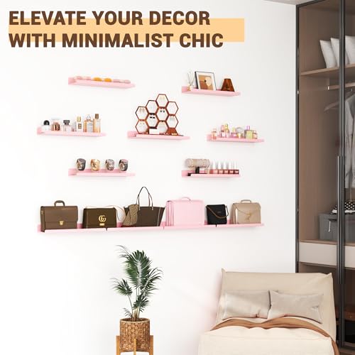 Image of Qukaka Floating Shelves for Wall Decor, 15 inch Wall Shelves for Bedroom, Living Room, Kitchen, Bathroom Decor, Nail Polish /Book /Decoration /Makeup /Perfume Organizer Floating Shelf-3Pack Pink