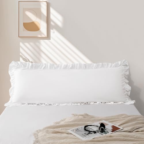 Ruffle Body Pillow Pillowcase 20x54 Inches White 1 Piece