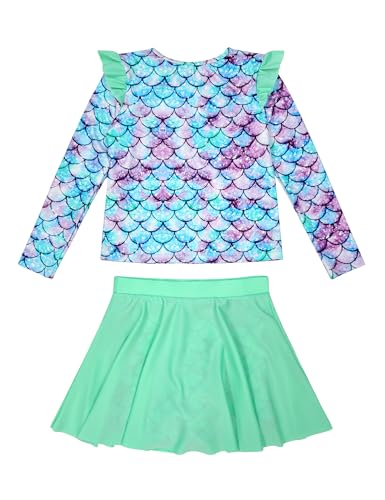 Image of Girls Rash Guard Swimsuit Set Long Sleeve 2 Pieces Bathing Suit Swimming Skirt with Shorts 4-13Y