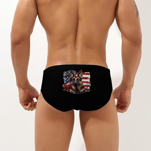 German Shepherd American Flag Mens Swim Briefs Quick Dry Swimming Trunks Training Swimsuit Low Rise Swimwear2