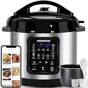 Aigostar Schnellkochtopf 6l, 18-in-1 Multikocher, Warmhalte, Antihaftbeschichteter, Einfache Reinigung, 1000 W Pressure Cooker, Rice Cooker, Slow Cooker, Dampfgarer, Joghurtbereiter und Speisewärmer