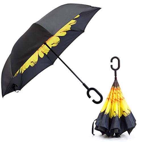 Parapluie double couche anti-UV à pliage inversé et poignée ergonomique