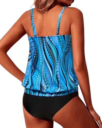 Image of Yonique Two Piece Tankini Swimsuits for Women Blouson Bathing Suits Modest Swimwear