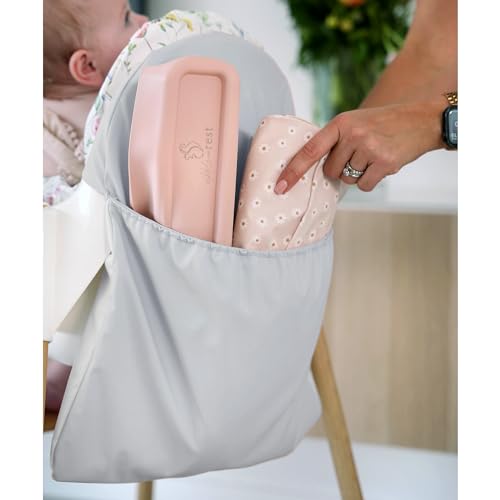 Image of Nibble and Rest Highchair Handy Pocket Pouch, Compatible with IKEA Antilop Highchair,High Chair Accessories, Wipeable and Waterproof Material, One Large Pouch with an Internal Zip Pocket-(Light Grey)