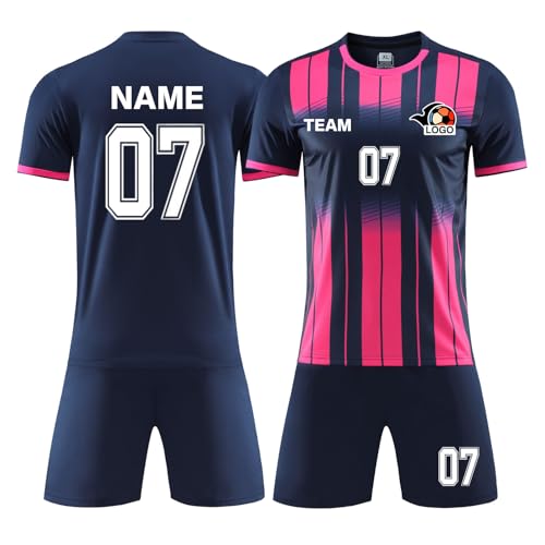 LAIFU Personalisiertes Fußballtrikot mit Namensnummer Logo für Kinder Erwachsene Personalisierte Fußballshirt Short