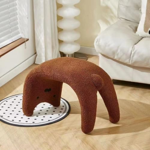 Cute Animal Shaped Ottoman Stool, Plush Entryway Bench with Metal