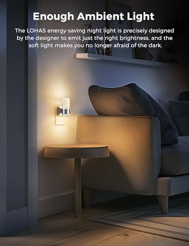 Image of L LOHAS LED Night Light,Dimmable Night Lights Plug into Wall, Acrylic Nightlights with 0-100 LM Adjustable Brightness, 3000K Plug in Night Light with Dusk to Dawn Sensor, for Bathroom Hallway