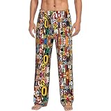 Lange Loungewear-Hose für Herren, mit Buchstaben und Zahlen, Nachtwäsche, Pyjamahose, Nachtwäsche mit Taschen und Kordelzug, weiß, XL