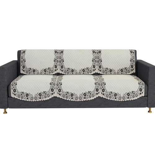 Image of Kuber Industries Sofa Cover | Velvet 3 Seater Sofa Slip Cover Set | Digital Painting Sofa Cover | Suede Ultra Sonic Couch Cover | Sofa Slipcover Set Living Room | Cream