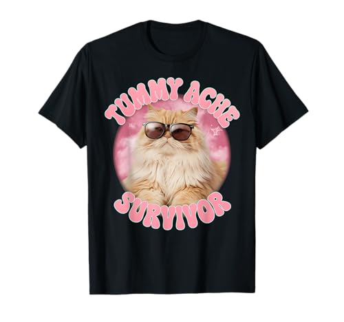 Survivor de dor de barriga divertido gato brincadeira retro vintage Groovy t-shirt