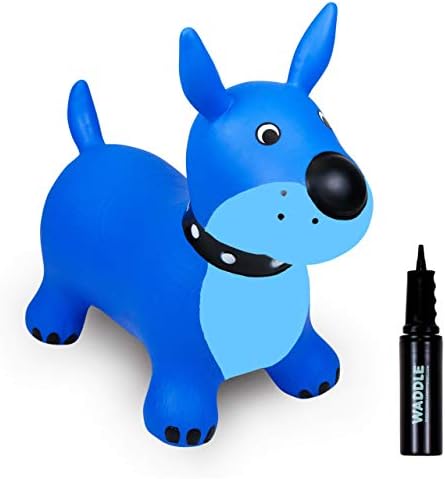 WADDLE Bouncy Hopper Inflatable Hopping Animal, Indoors and Outdoors Toy for Toddlers and Kids, Pump Included, Boys and Girls Ages 2 Years and U (Blue Dog)