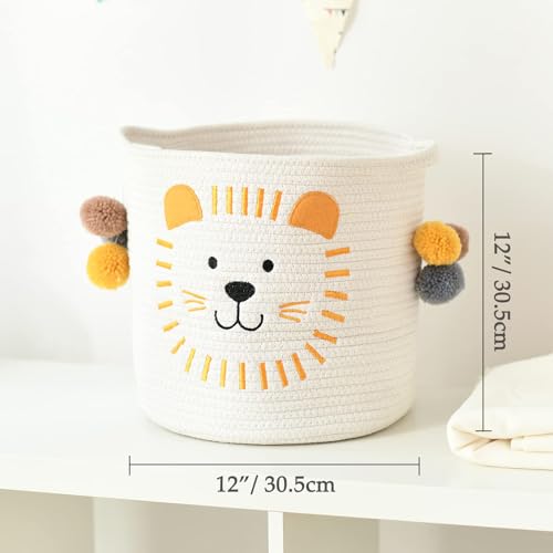 INough Aufbewahrungskörbe aus Baumwollseil mit Griffen, Aufbewahrungskorb für Babys Kinder Spielzeugkorb Geschenke Korb Kinderzimmer für Regale Badezimmer Bad Wickeltisch Organizer (Löwen)