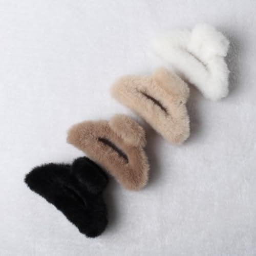 Fluffy Hair Clips for Women and Girls Cut Out Half Shape Claw Clips for Thin Medium Fine Hair Nonslip Jaw Clips Winter Hair Accessories Pack of 4