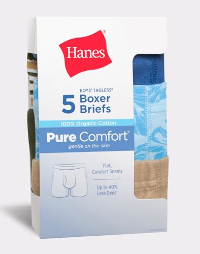 Hanes Pure Comfort Boys' Underwear Boxer Briefs, 5-Pack (Large) Assorted3
