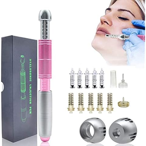 Hyaluron Injection Pen Kit 0.3ml/0.5ml Hyaluronic Acid Painless Needleless Injection Pen for Stretch Marks Acne Scar Skin Rejuvenation Tool with 10 Ampoule Head,Pink Cover