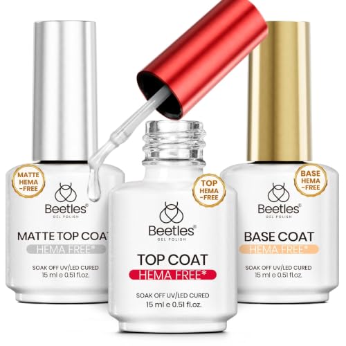 Image of Beetles Gel Base and Top Coat Set with Matte Top Coat - 3 Pcs No Wipe Gel Nail Polish Kit, Glossy & Matte Finish, HEMA Free UV LED Soak Off Long Lasting Manicure Essentials