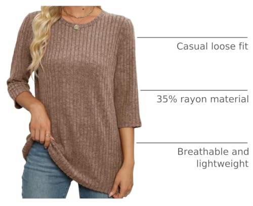 Image of JomeDesign Sweaters for Women 3 /4 Sleeve Tops Round Neck Loose Casual Blouses