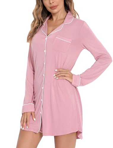 Image of Leikar Nightgowns for Women Button Up Labor Delivery Gown Sleep Shirts