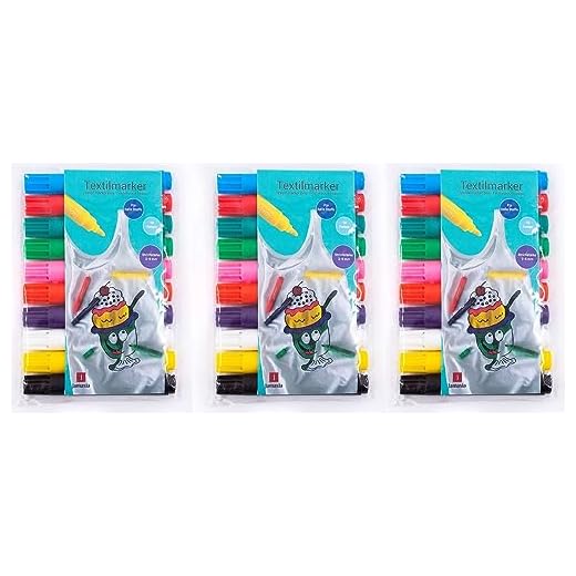 Jamasia 999202-2 - Juego de rotuladores textiles (3 x 10 unidades, para pintar tela, 30 rotuladores de tela en estuche, lápices textiles con grosor de trazo de 2 a 5 mm, 30 rotuladores textiles en 10