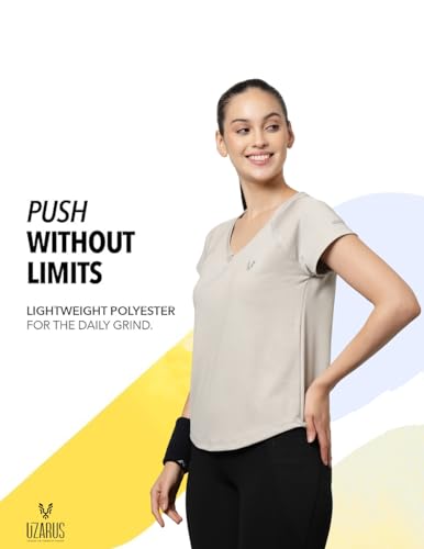 Image of UZARUS Women's V-Neck Regular Fit Gym T-Shirt Soft, Lightweight & Quick-Dry Fabric Activewear Top for Workout, Yoga, Running, Exercise, Casual