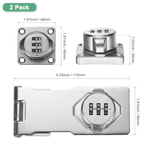 Image of M METERXITY 2-Pack Keyless Combination Lock, 4.3 inch Zinc Alloy Mechanical Password Twist Knob Hasp Locks Latch, 90 /180 Degree Barn Door Lock for Cabinet /Closet /Garage /Drawers /Garden [Silver]