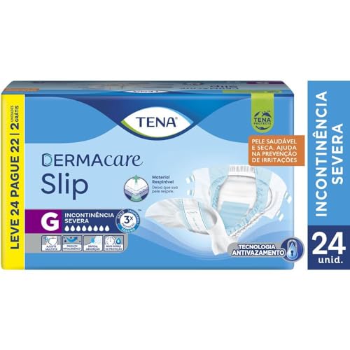 Tena Slip Dermacare, Fralda Geriátrica para Incontinência Urinária, G - Leve 24 Pague 22 unidades