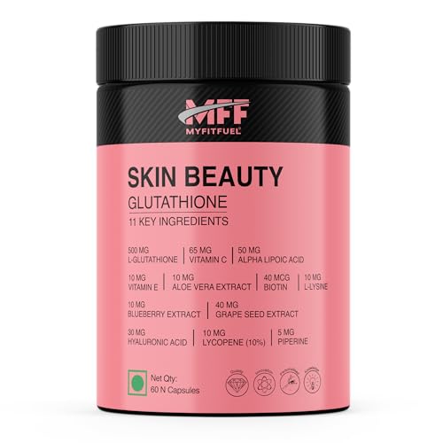 MyFitFuel Skin Beauty Glutathione Reduced (120 Capsules) with Lycopene, Vitamin C & E, Hyaluronic Acid, Biotin, more. For Men & Women, Hydrated, Brightening, Radiant Skin. For Reducing Melanin & Glowing Skin
