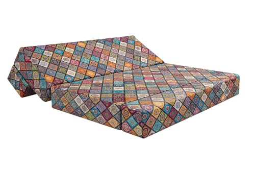 Image of Rosebell Foldable Printed Three - Seater Sofa Cum Bed, Sofa Bed 5X6 Feet, Washable Cover- Perfect for Living Room & Office Multicolor