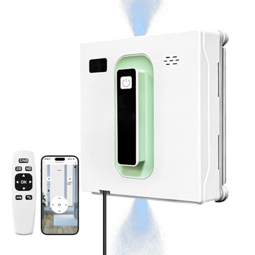 PuRuiKai Robot de nettoyage de vitres carré avec moteur sans balais, double jet d'eau ultra fin, nettoyeur intelligent avec batterie UPS 650 mAh,...