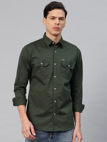 Image of Majestic Man Men's Washed Cotton Twill Casual Shirt -| with Dual Flap Pockets - Slim Fit | Full Sleeve | Casual Wear | Trendy & Comfortable
