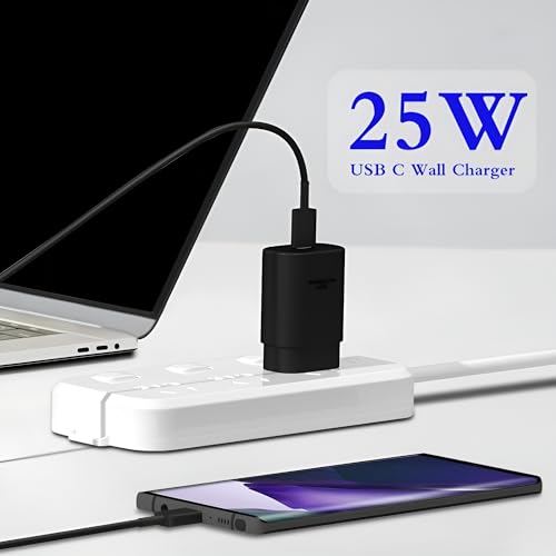 Image of 25W Charger with Type C to C Cable Compatible with Samsung Galaxy M06 /M05 /M16 /M15 /M36 /M35 /A16 /F06 /A36 /M14 /F14 /A14 /M34 /F34 /A34 /F35 /S25 /S24 /S23 /Tablet /Pad /Super Fast Charging Quick Charge /Black