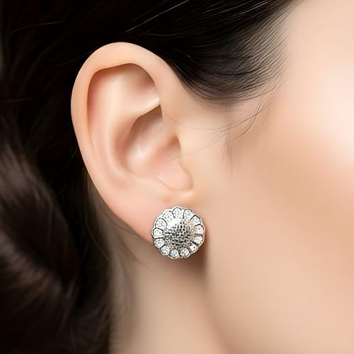 Image of Silver Sunflower Stud Earrings