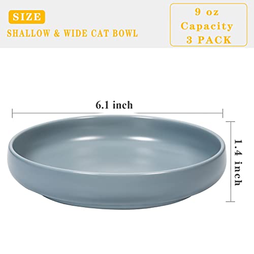 Ceramic Cat Bowls,Shallow Cat Dishes For Food And Water, 6 Inch Matte Finish Wide Cat Food Bowl,Whisker Fatigue Free Pet Puppy Kitten Bowl Set Of 3,Dishwasher Safe #TOP2