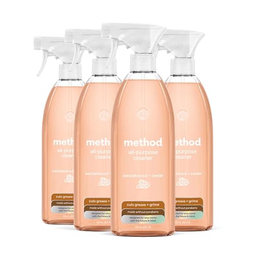 Image of Method All-Purpose Cleaner Spray, Sandalwood + Cedar - Cuts Grease & Grime on Counters, Glass, Sealed Wood & Floors, for Kitchen & Bathroom, 28 fl oz, 4 pack