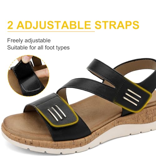 Image of UBFEN Womens Low Wedge Walking Sandals with Arch Support | Open Toe Sandals Adjustable Instep and Ankle Straps for Summer Everyday Outfits, Travel,Vacation