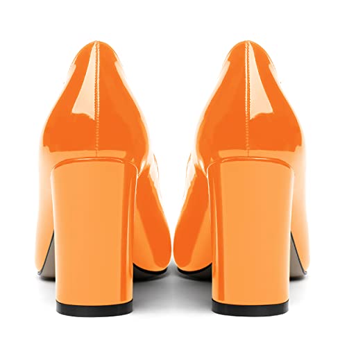 MERRORI Womens Shoes Slip On Solid Square Toe Patent Block Chunky High Heel Pumps Shoes 3.3 Inch4