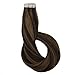 GOO GOO Tape in Hair Extensions Human Hair, 2/6 Dark Brown Highlighted Chestnut Brown, 18inch 50g 20pcs, Thick Ends Straight Seamless Tape in, Invisible Tape in Hair Extensions Human Hair