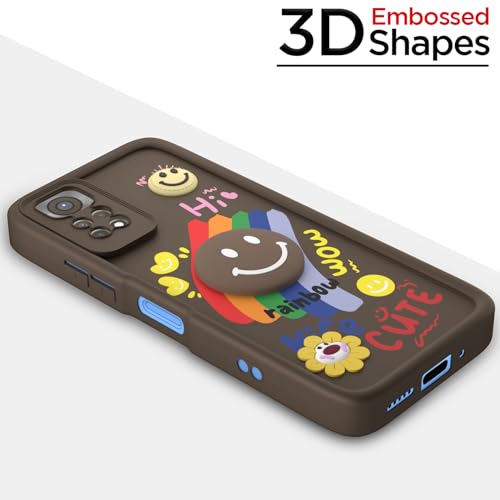 Image of Pikkme Back Cover for Redmi Note 11 / Note 11s | Soft Silicone| Cute Rainbow Smile & 3D Cartoon Flower Design | Shockproof Raised Camera Protection Bumper Case (Brown)