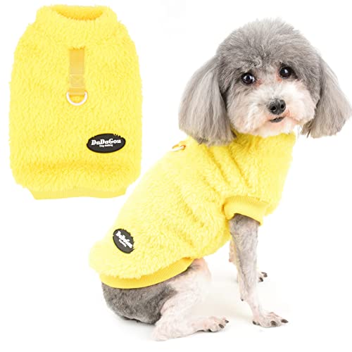 Zunea Fleece Hunde Sweater Mantel Warme Pullover Winterjacken für kleine Hunde Weiche Fuzzy Welpen Kleidung mit D-Ring für Geschirr Leine Kaltes Wetter Haustier Chihuahua Katze Bekleidung Gelb S