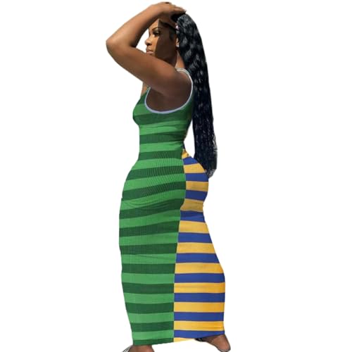 Image of Women Bodycon Maxi Tank Dress, Sexy Deep U Neck Ribbed Solid Color Party Wrap Long Dresses