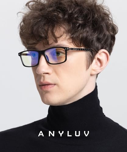 Image of ANYLUV Blue Light Glasses for Men,Rectangle Business Style Glasses, Carbon Fiber Straight Legs Glasses for Eye Protection