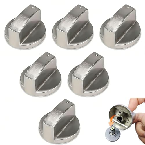 6PCS Gas Hob Knobs Universal Cooker Knobs Replacement 6MM Shaft Durable Metal Cooker Knobs Switch Control Oven Knobs Replacement for Gas Stove Cooker and Kitchen Cooktop Precise Temperature Contro